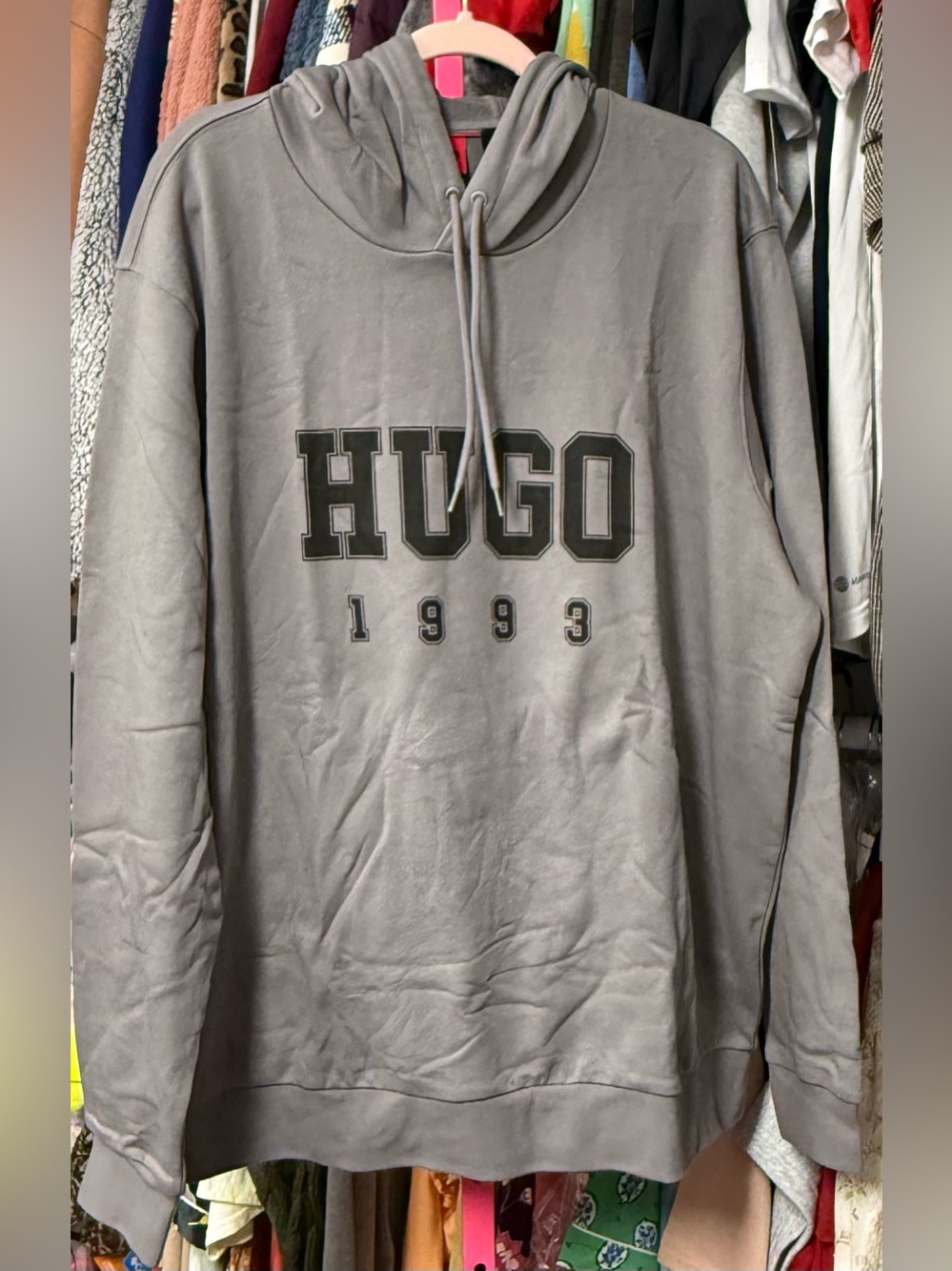 Hugo Boss men’s size XXL hoodie sweatshirt charcoal gray black chest logo $199